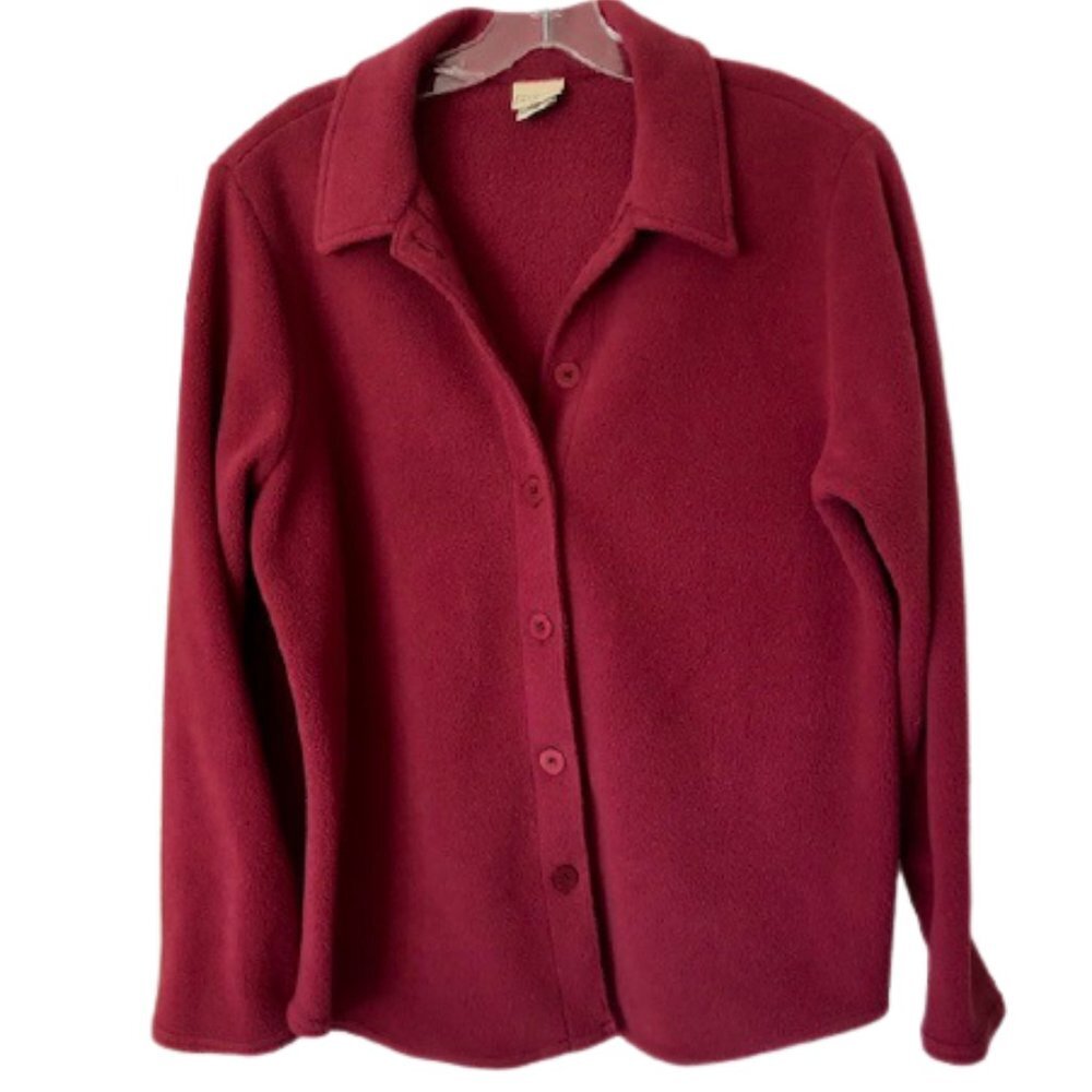 L.L. Bean Maroon Polartec Fleece Blazer Jacket - M - Picture 1 of 11